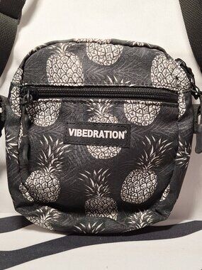 Vibedration Messenger/Crossbody Bag, Black White Tropical Pineapple, Used
